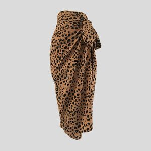 Lulus Tan Black Neutral Animal Print Lightweight Midi Wrap Skirt NEW XS